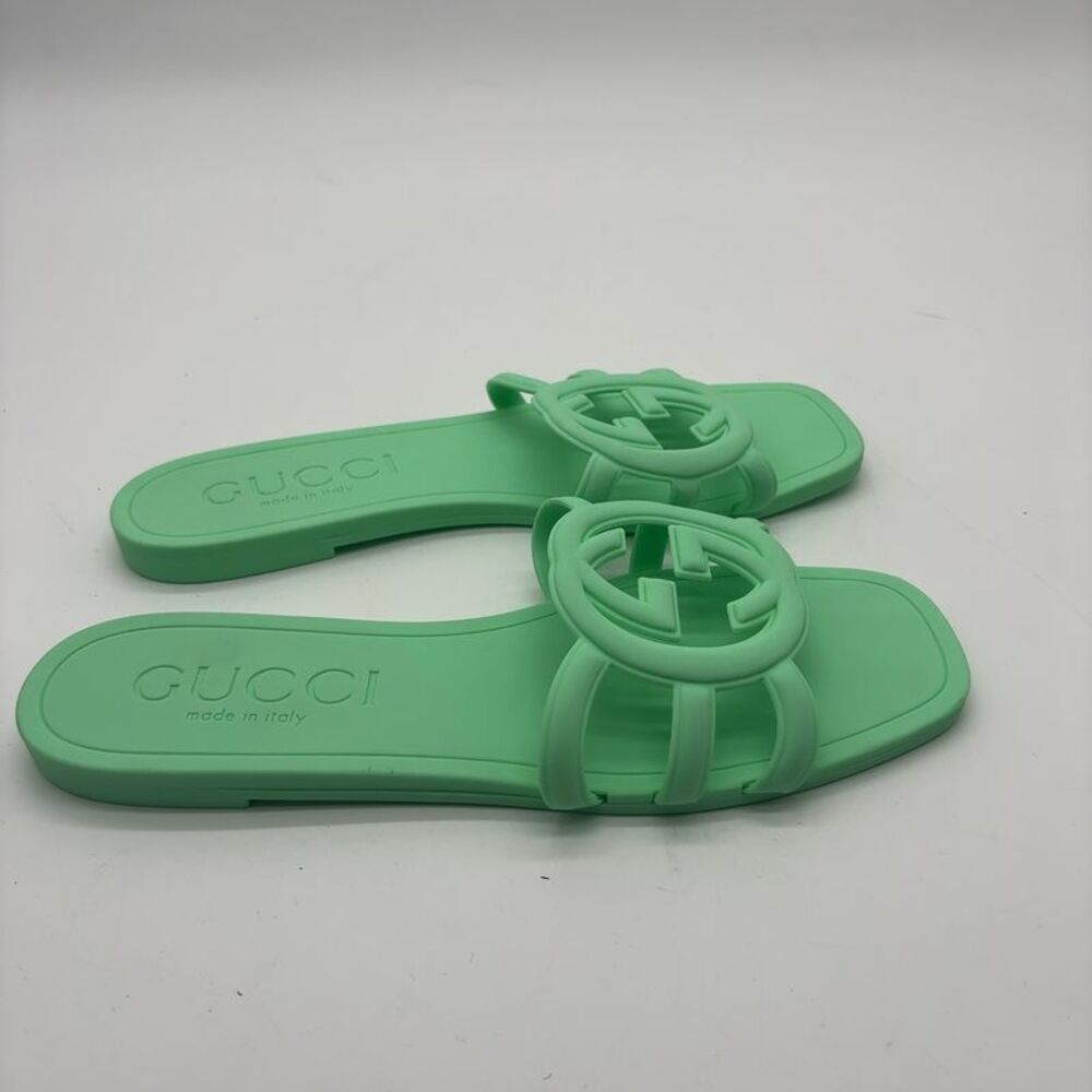 Gucci Mint Green Rubber Slide Sandals - Picture 2 of 6